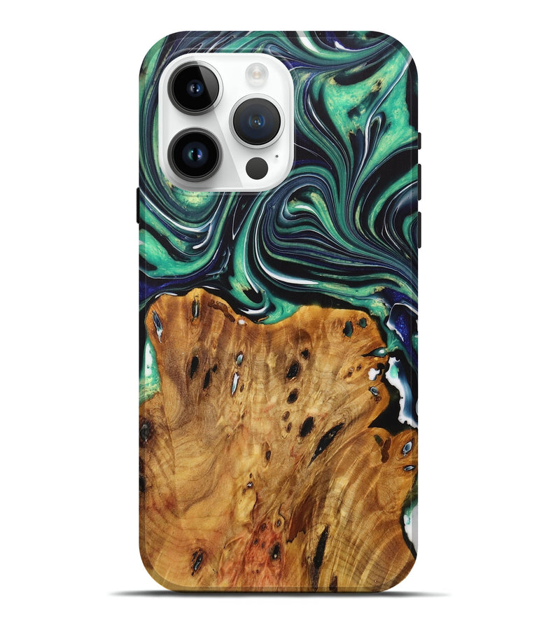 iPhone 15 Pro Max Wood Live Edge Phone Case - Leann (Green, 730353)