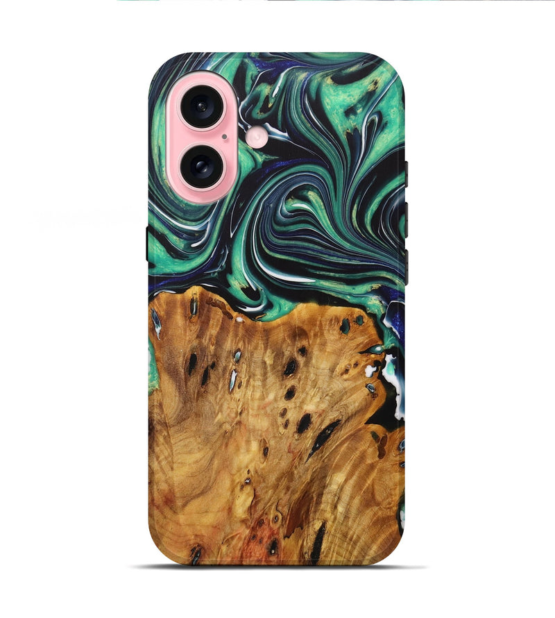 iPhone 16 Wood Live Edge Phone Case - Leann (Green, 730353)