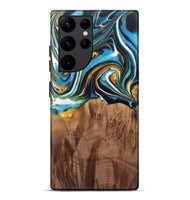 Galaxy S22 Ultra Wood Live Edge Phone Case - Nello (Teal & Gold, 730354)