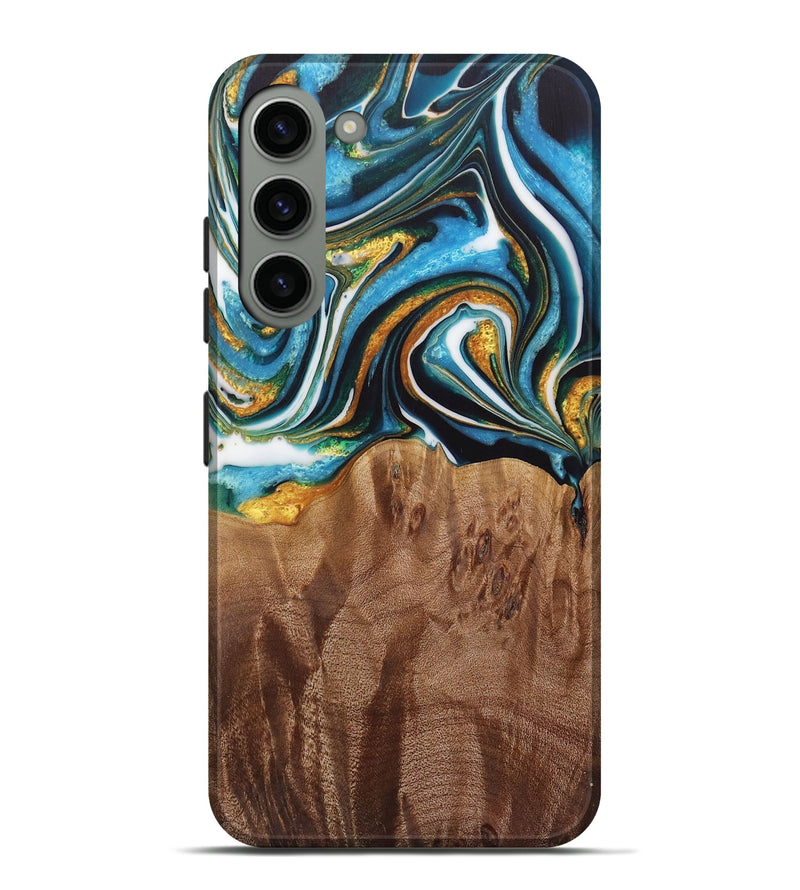 Galaxy S23 Plus Wood Live Edge Phone Case - Nello (Teal & Gold, 730354)