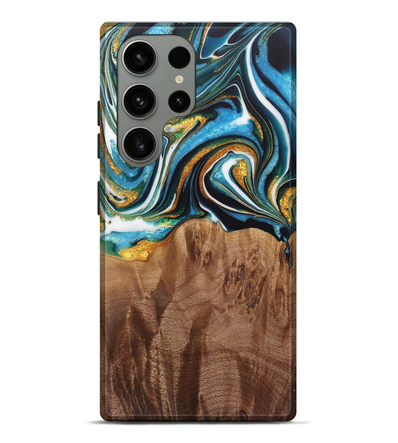 Galaxy S23 Ultra Wood Live Edge Phone Case - Nello (Teal & Gold, 730354)