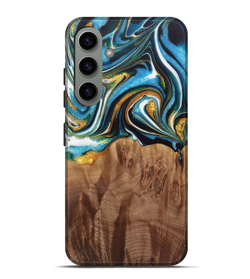 Galaxy S24 Plus Wood Live Edge Phone Case - Nello (Teal & Gold, 730354)