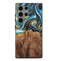 Galaxy S24 Ultra Wood Live Edge Phone Case - Nello (Teal & Gold, 730354)