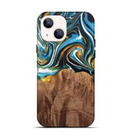 iPhone 13 Wood Live Edge Phone Case - Nello (Teal & Gold, 730354)