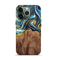 iPhone 13 Pro Wood Live Edge Phone Case - Nello (Teal & Gold, 730354)