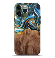 iPhone 13 Pro Max Wood Live Edge Phone Case - Nello (Teal & Gold, 730354)