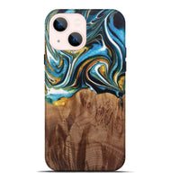 iPhone 14 Plus Wood Live Edge Phone Case - Nello (Teal & Gold, 730354)