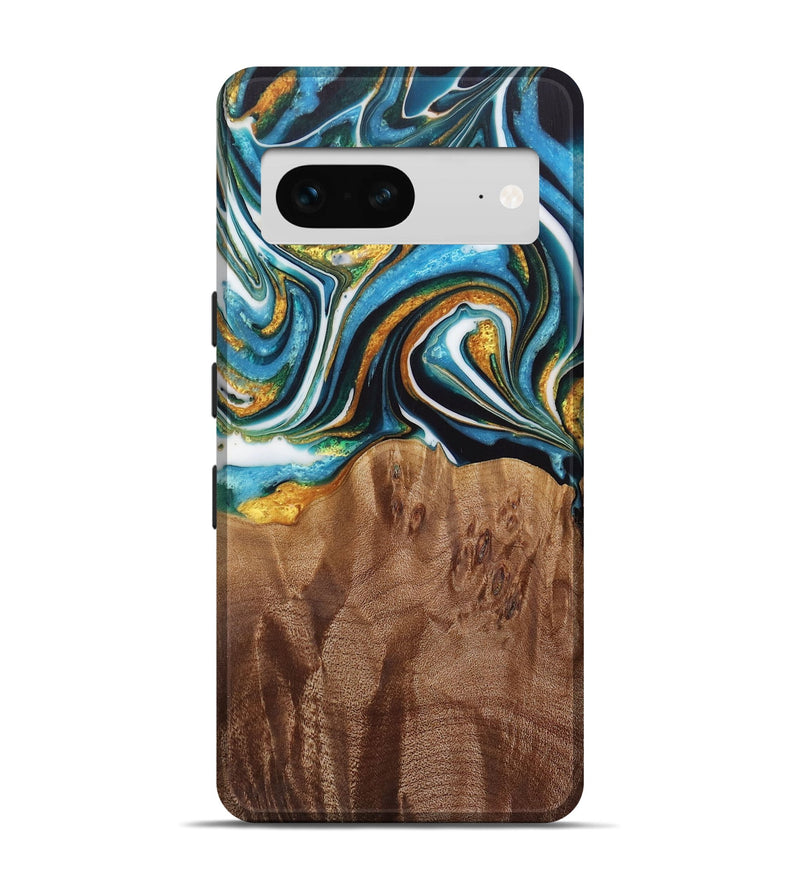 Pixel 7 Wood Live Edge Phone Case - Nello (Teal & Gold, 730354)