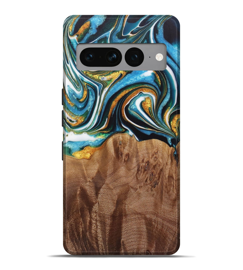 Pixel 7 Pro Wood Live Edge Phone Case - Nello (Teal & Gold, 730354)