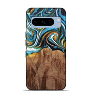 Pixel 8 Pro Wood Live Edge Phone Case - Nello (Teal & Gold, 730354)