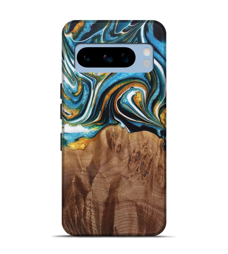 Pixel 8 Pro Wood Live Edge Phone Case - Nello (Teal & Gold, 730354)