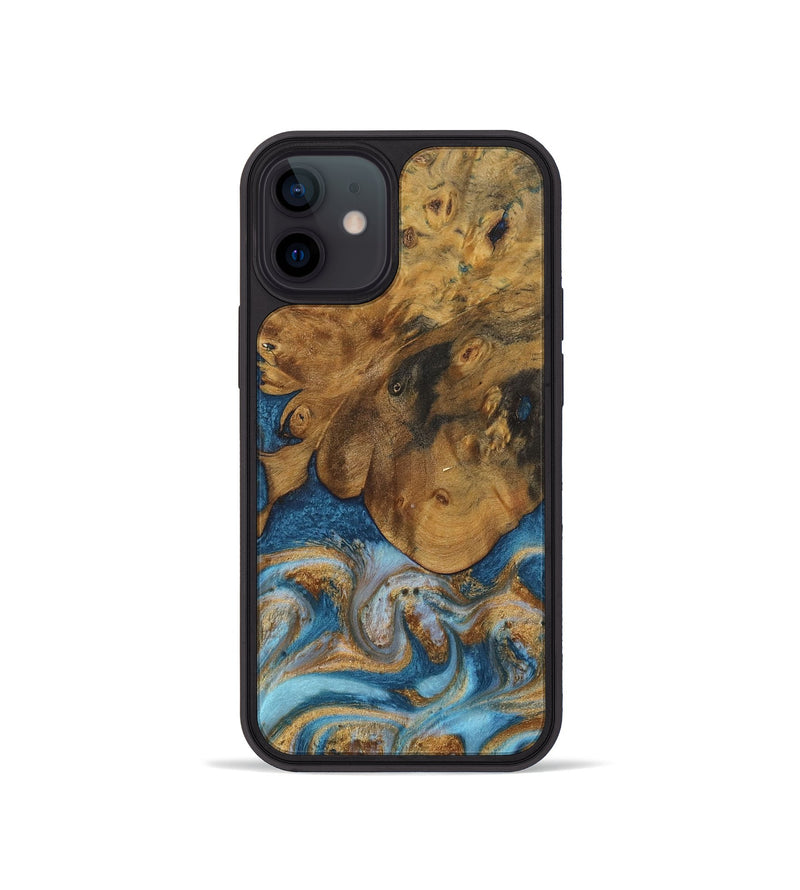 iPhone 12 mini Wood Phone Case - Sharla (Teal & Gold, 730375)