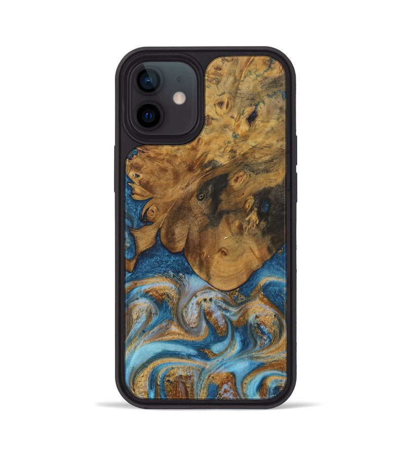 iPhone 12 Wood Phone Case - Sharla (Teal & Gold, 730375)