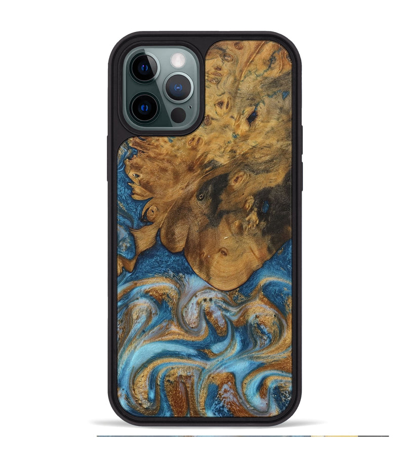 iPhone 12 Pro Max Wood Phone Case - Sharla (Teal & Gold, 730375)