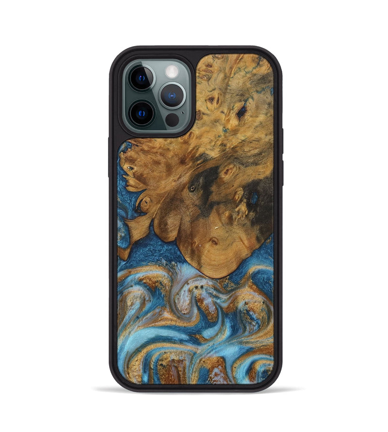 iPhone 12 Pro Wood Phone Case - Sharla (Teal & Gold, 730375)