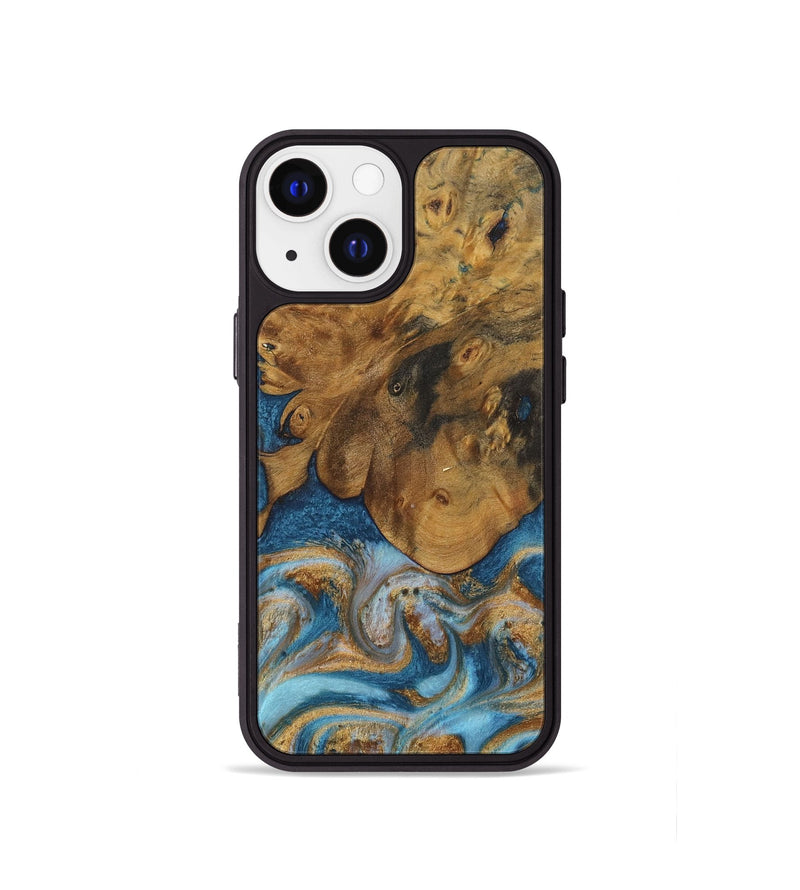 iPhone 13 mini Wood Phone Case - Sharla (Teal & Gold, 730375)