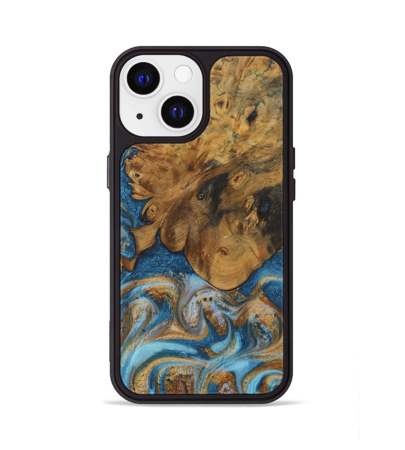 iPhone 13 Wood Phone Case - Sharla (Teal & Gold, 730375)