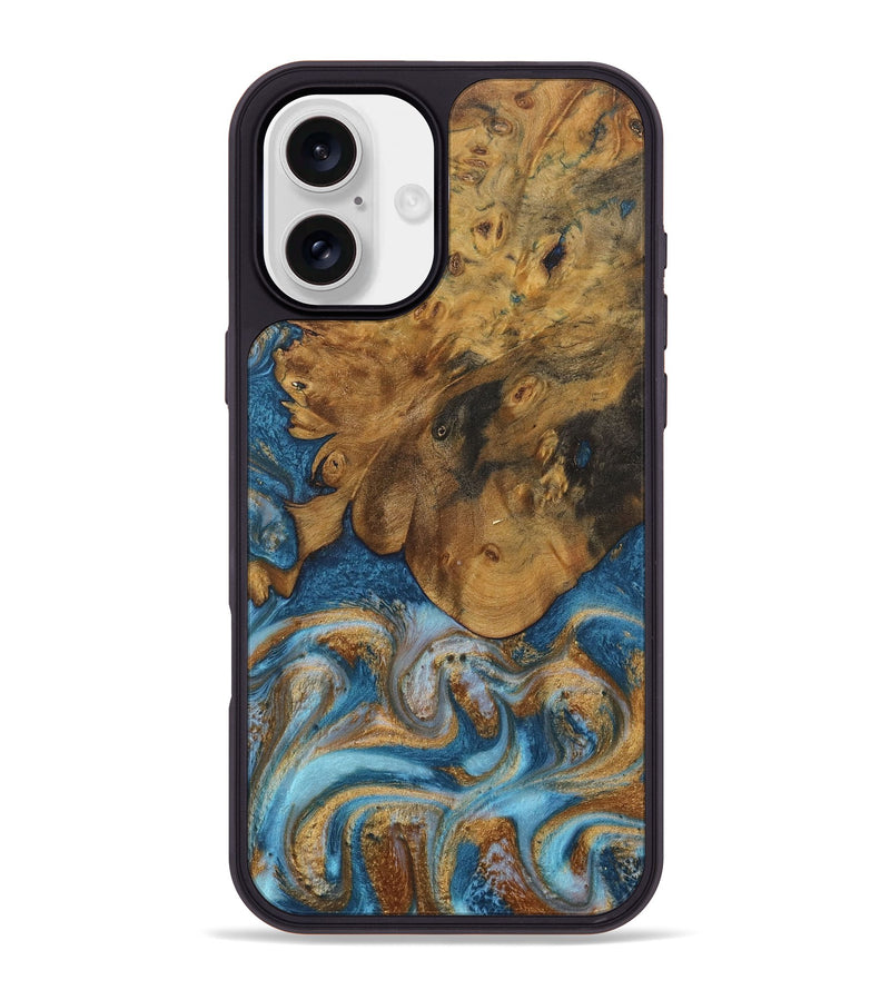 iPhone 16 Plus Wood Phone Case - Sharla (Teal & Gold, 730375)