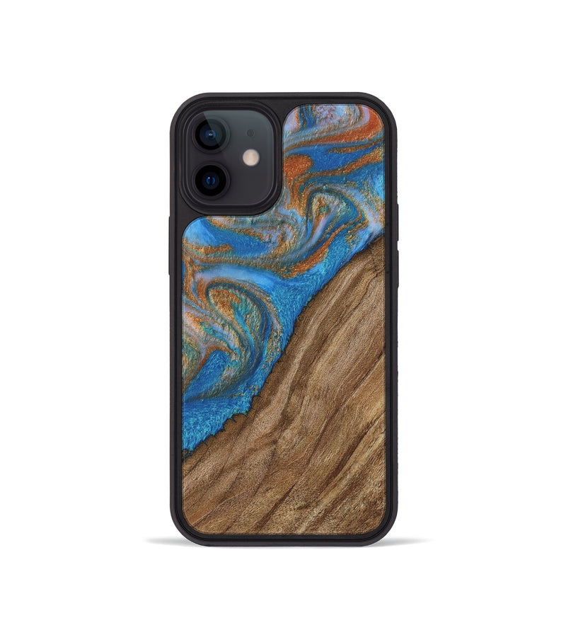 iPhone 12 mini Wood Phone Case - Tadio (Teal & Gold, 730379)