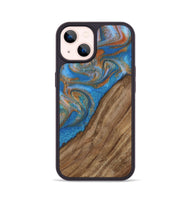 iPhone 14 Wood Phone Case - Tadio (Teal & Gold, 730379)