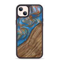 iPhone 14 Plus Wood Phone Case - Tadio (Teal & Gold, 730379)