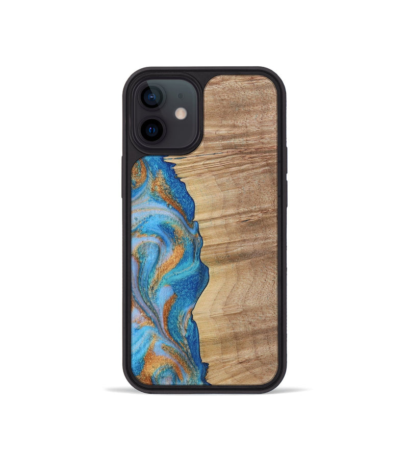 iPhone 12 mini Wood Phone Case - Marty (Teal & Gold, 730385)