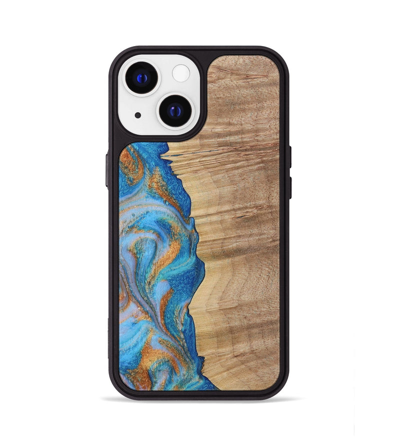 iPhone 13 Wood Phone Case - Marty (Teal & Gold, 730385)