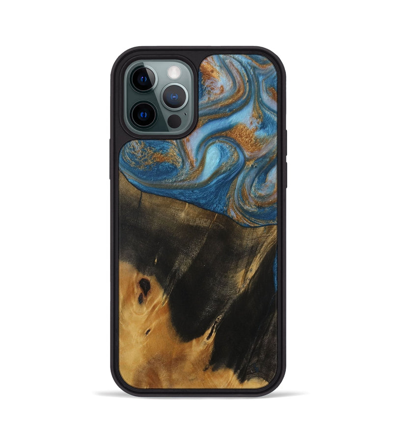 iPhone 12 Pro Wood Phone Case - Marlene (Teal & Gold, 730401)