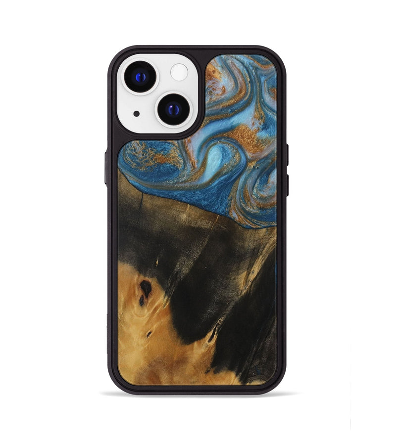 iPhone 13 Wood Phone Case - Marlene (Teal & Gold, 730401)