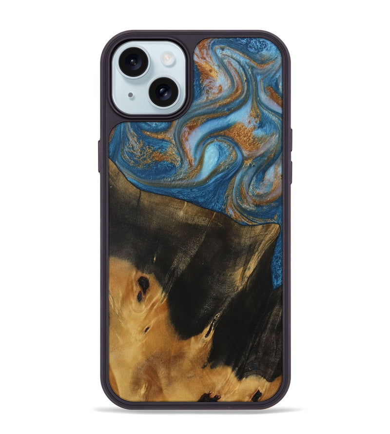 iPhone 15 Plus Wood Phone Case - Marlene (Teal & Gold, 730401)