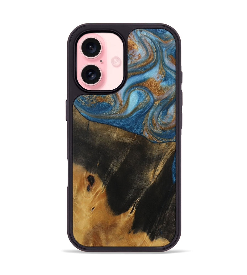 iPhone 16 Wood Phone Case - Marlene (Teal & Gold, 730401)