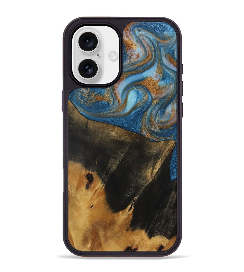 iPhone 16 Plus Wood Phone Case - Marlene (Teal & Gold, 730401)