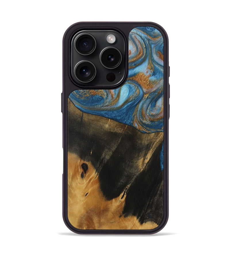 iPhone 16 Pro Wood Phone Case - Marlene (Teal & Gold, 730401)