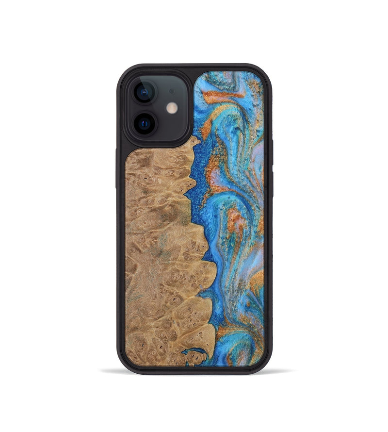 iPhone 12 mini Wood Phone Case - Alayne (Teal & Gold, 730407)