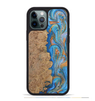 iPhone 12 Pro Max Wood Phone Case - Alayne (Teal & Gold, 730407)