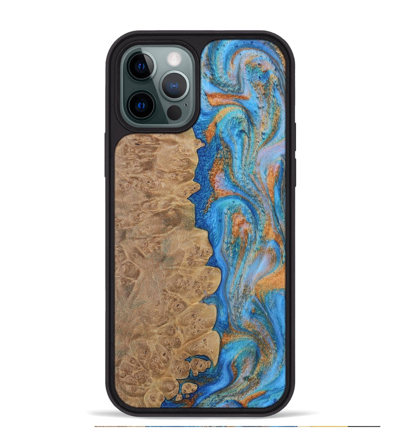 iPhone 12 Pro Max Wood Phone Case - Alayne (Teal & Gold, 730407)