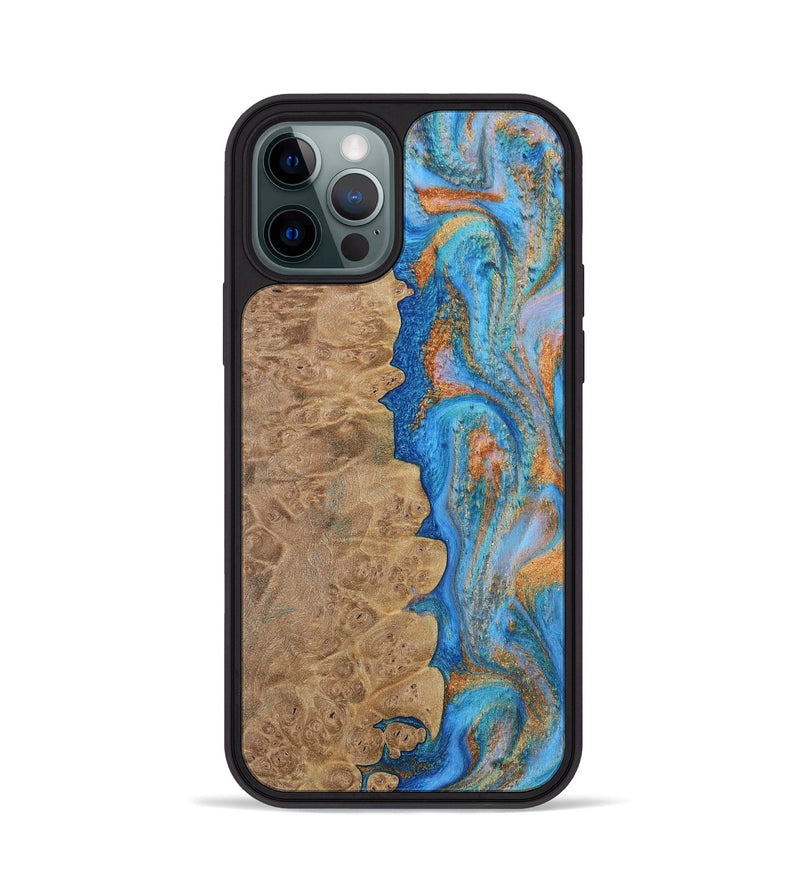 iPhone 12 Pro Wood Phone Case - Alayne (Teal & Gold, 730407)