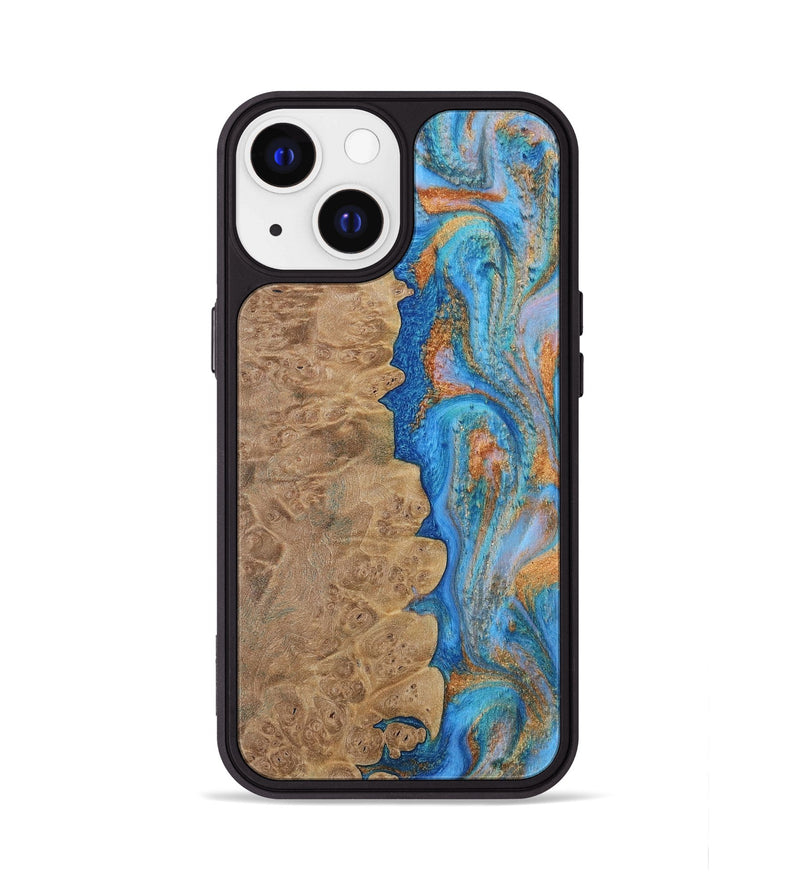 iPhone 13 Wood Phone Case - Alayne (Teal & Gold, 730407)