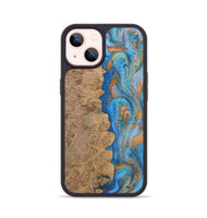 iPhone 14 Wood Phone Case - Alayne (Teal & Gold, 730407)