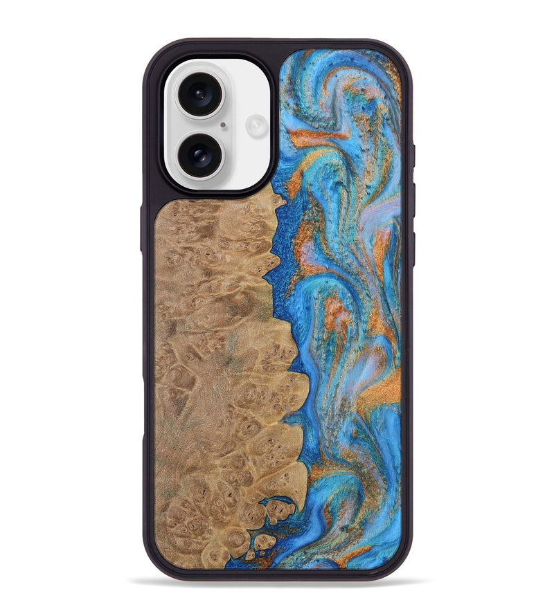 iPhone 16 Plus Wood Phone Case - Alayne (Teal & Gold, 730407)