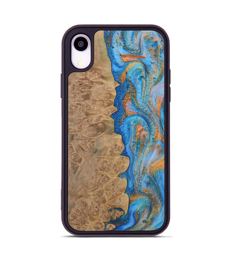 iPhone Xr Wood Phone Case - Alayne (Teal & Gold, 730407)