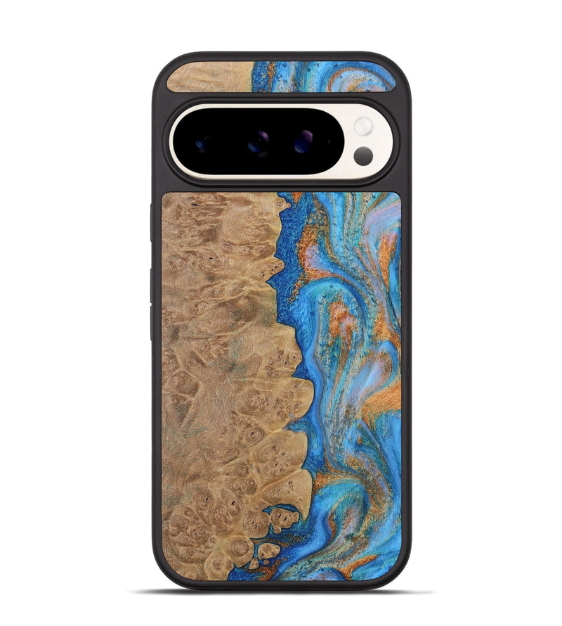 Pixel 9 Wood Phone Case - Alayne (Teal & Gold, 730407)