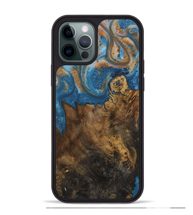 iPhone 12 Pro Max Wood Phone Case - Dreddy (Teal & Gold, 730413)