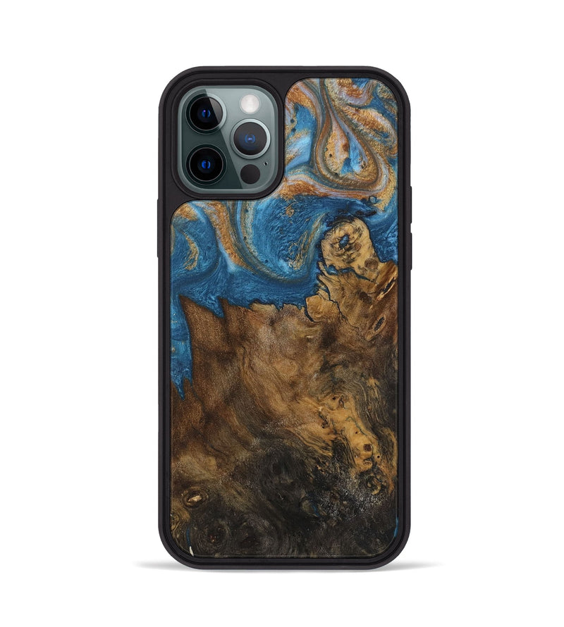 iPhone 12 Pro Wood Phone Case - Dreddy (Teal & Gold, 730413)