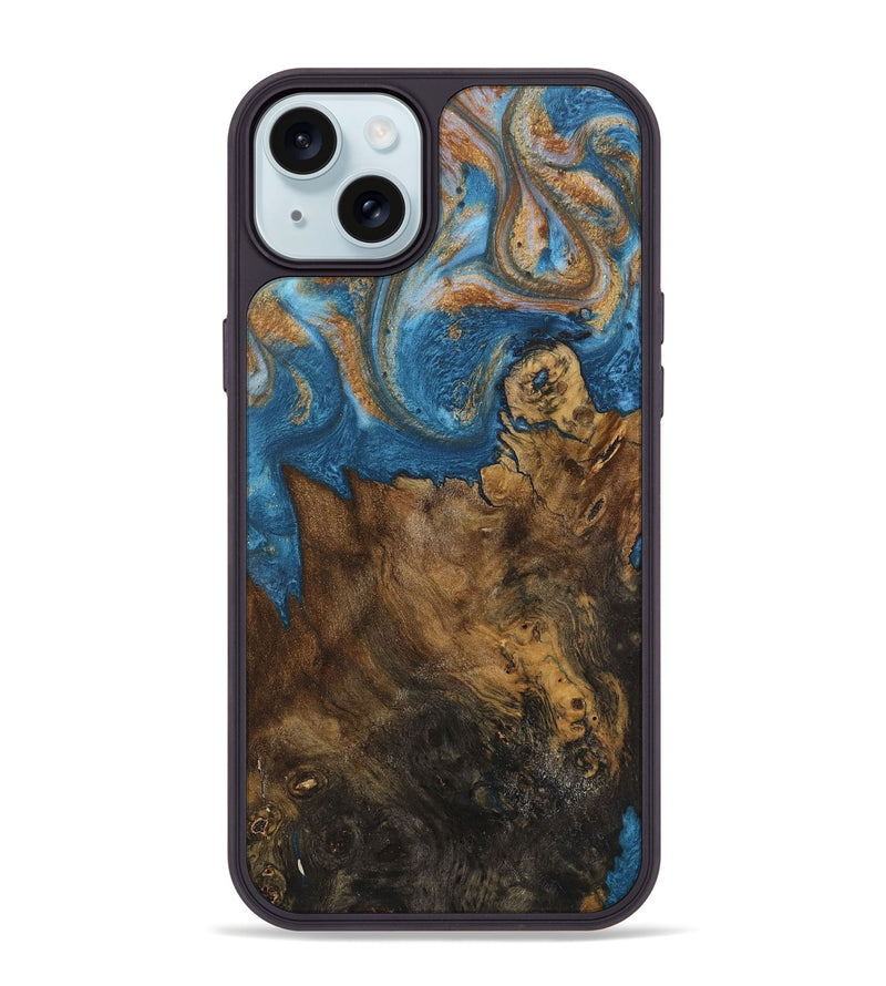 iPhone 15 Plus Wood Phone Case - Dreddy (Teal & Gold, 730413)