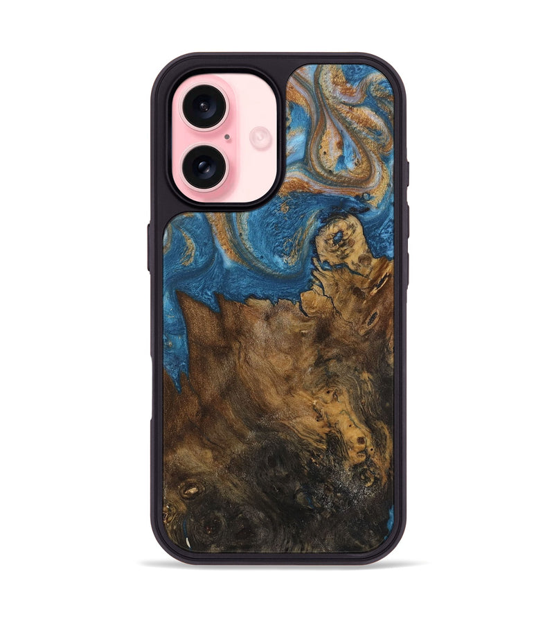 iPhone 16 Wood Phone Case - Dreddy (Teal & Gold, 730413)