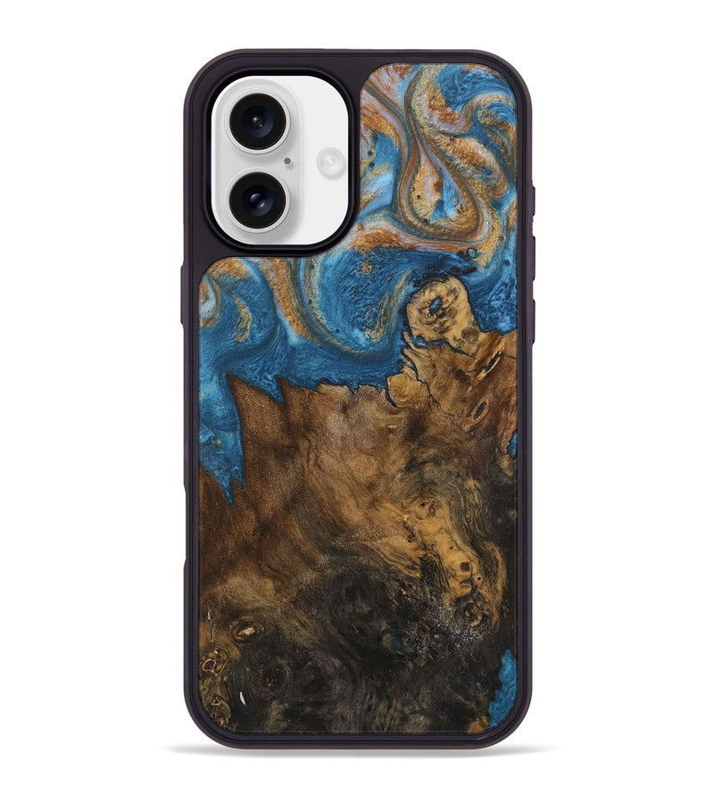 iPhone 16 Plus Wood Phone Case - Dreddy (Teal & Gold, 730413)