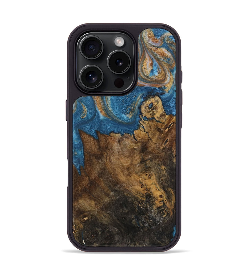 iPhone 16 Pro Wood Phone Case - Dreddy (Teal & Gold, 730413)