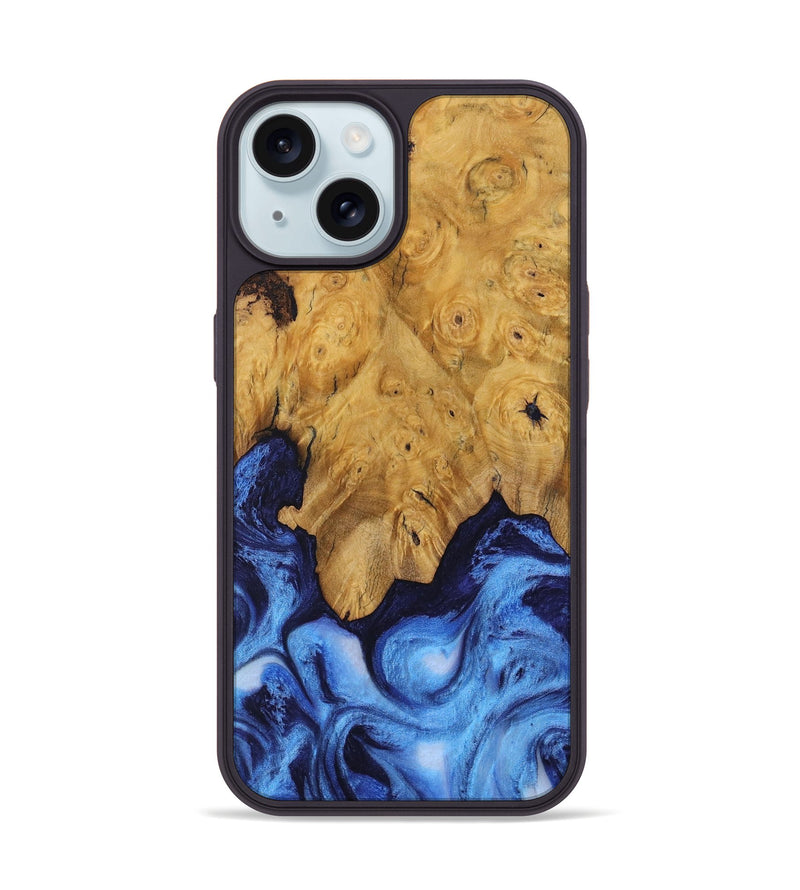 iPhone 15 Wood Phone Case - Dollye (Blue, 730423)