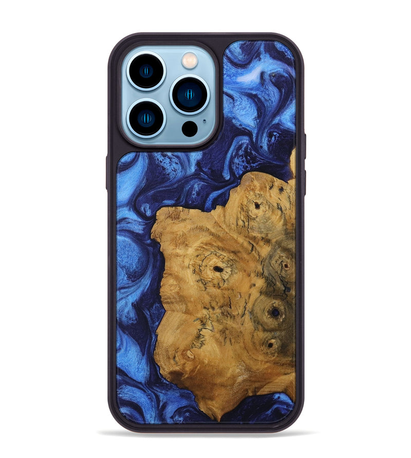 iPhone 14 Pro Max Wood Phone Case - Bernice (Blue, 730424)